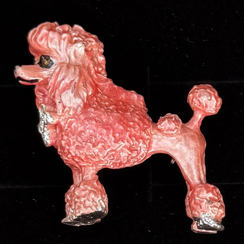 Vintage, elegant, pink Dog Poodle Brooch
